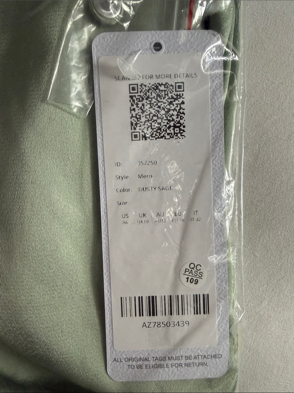 NWT Azazie Mero Bridesmaid Dress in Dusty Sage Green in Stretch Satin, Size 6 - Picture 3 of 5